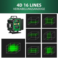 Křížová laserová vodováha zelená, 4 x 360° laserová vodováha 30M, 16 čar laserové čáry s digitálním LED displejem, prachotěsná l